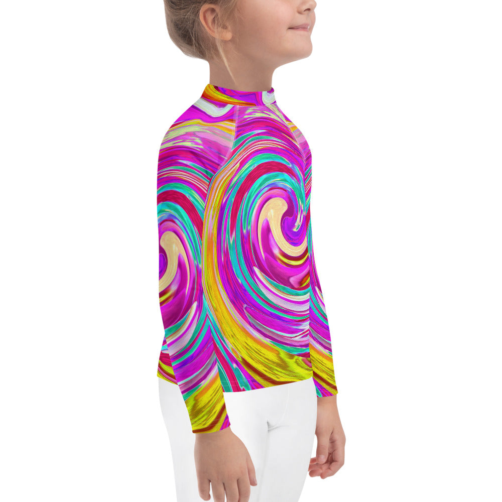 Rash Guard for Kids, Colorful Fiesta Swirl Retro Abstract Design