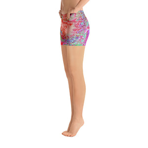 Spandex Shorts, Psychedelic Retro Coral Rainbow Hibiscus