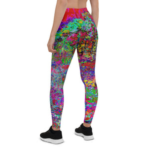 Leggings for Women, Psychedelic Impressionistic Garden Landscape