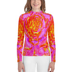 Youth Rash Guard Shirts, Hot Pink, Red and Yellow Succulent Sedum Rosette