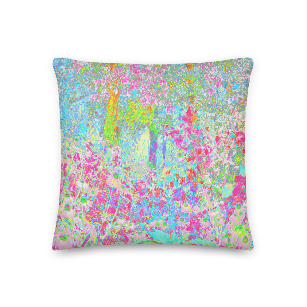 Decorative Throw Pillows, Aqua and Hot Pink Sunrise in My Rubio Garden, Square