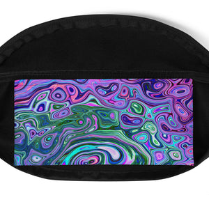 Fanny Pack, Groovy Abstract Retro Green and Purple Swirl