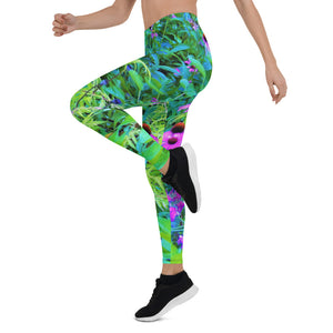 Leggings for Women, Purple Coneflower Garden with Chartreuse Foliage