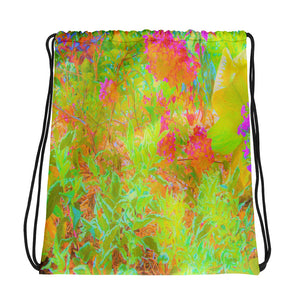 Drawstring Bags, Autumn Colors Landscape with Hot Pink Hydrangea
