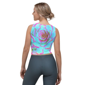 Cropped Tank Top, Hot Pink and Blue Succulent Sedum Rosette