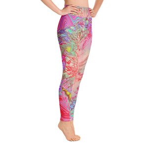Yoga Leggings for Women, Psychedelic Retro Coral Rainbow Hibiscus