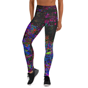 Yoga Leggings for Women, Psychedelic Crimson Red and Black Garden Sunrise