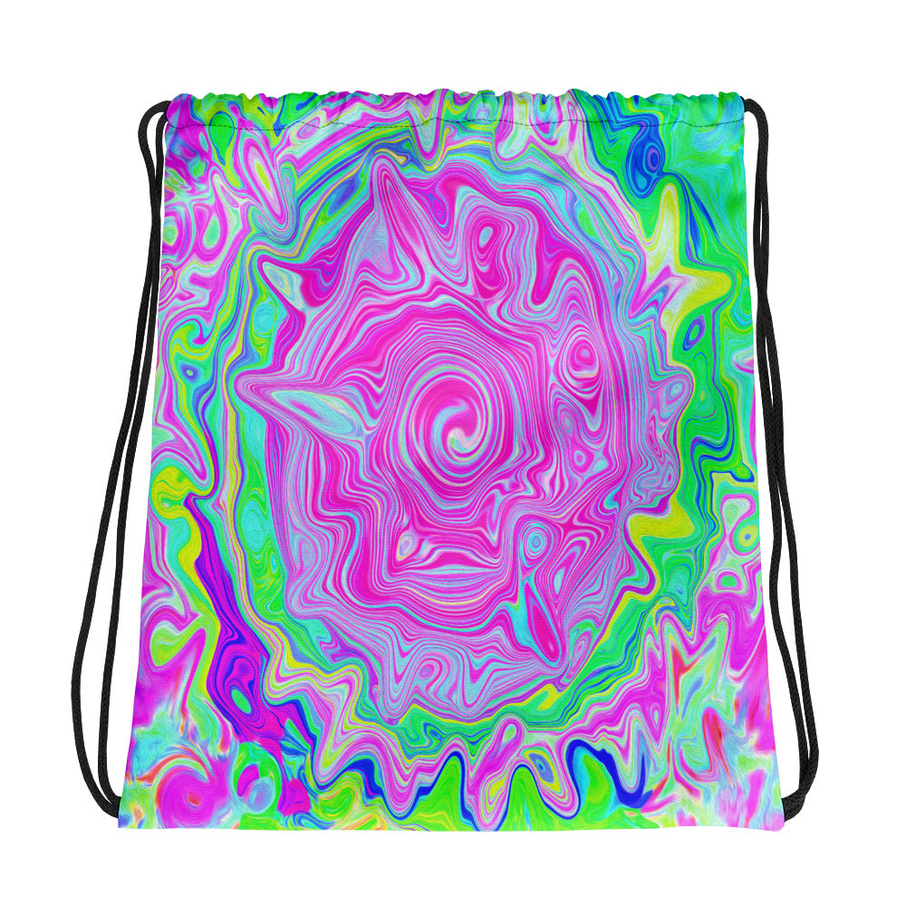 Drawstring bags, Groovy Retro Abstract Hot Pink Liquid Art