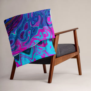 Throw Blankets, Groovy Abstract Retro Blue and Purple Swirl