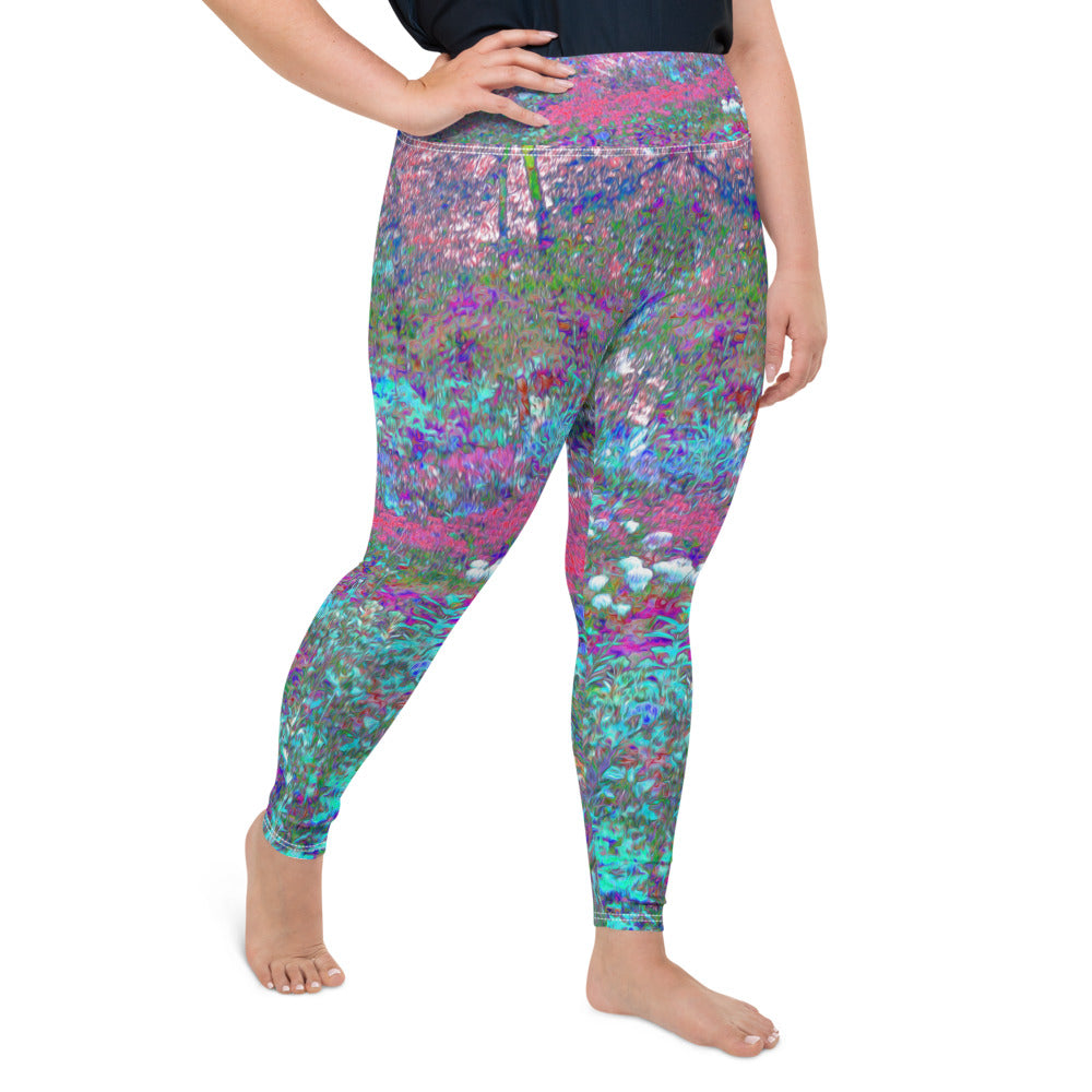 Plus Size Leggings, My Rubio Garden Landscape in Blue and Berry