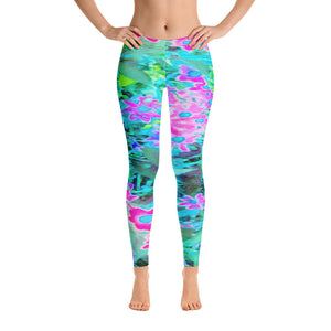 Leggings for Women, Pretty Magenta and Royal Blue Garden Flowers