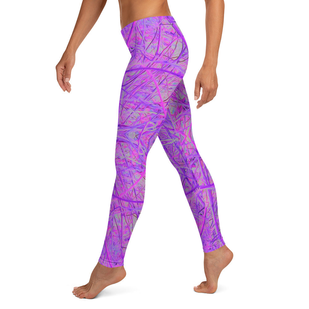 Leggings for Women, Hot Pink and Purple Abstract Branch Pattern