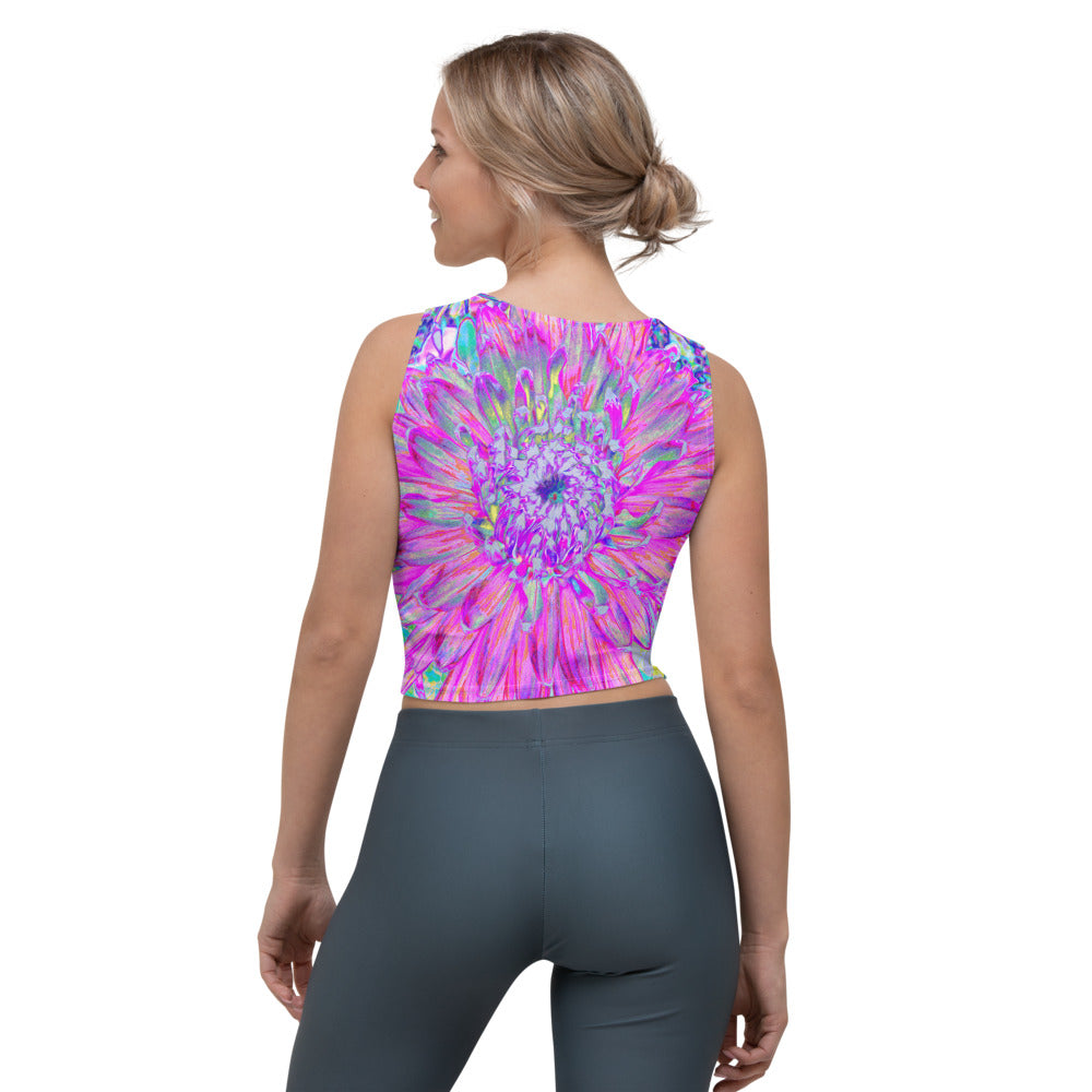 Cropped Tank Top, Cool Pink, Blue and Purple Cactus Dahlia Explosion