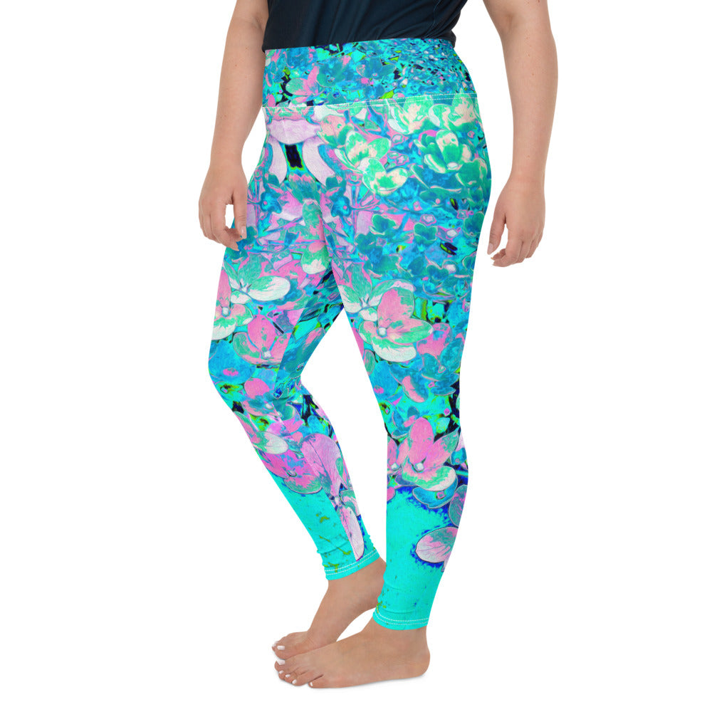 Plus Size Leggings, Elegant Pink and Blue Limelight Hydrangea