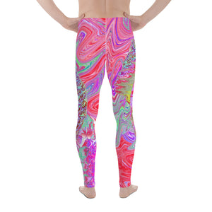 Men's Leggings, Psychedelic Retro Coral Rainbow Hibiscus