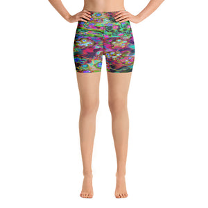 Yoga Shorts, Psychedelic Abstract Groovy Purple Sedum