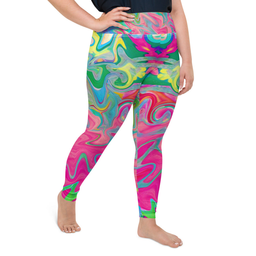 Plus Size Leggings, Colorful Flower Garden Abstract Collage