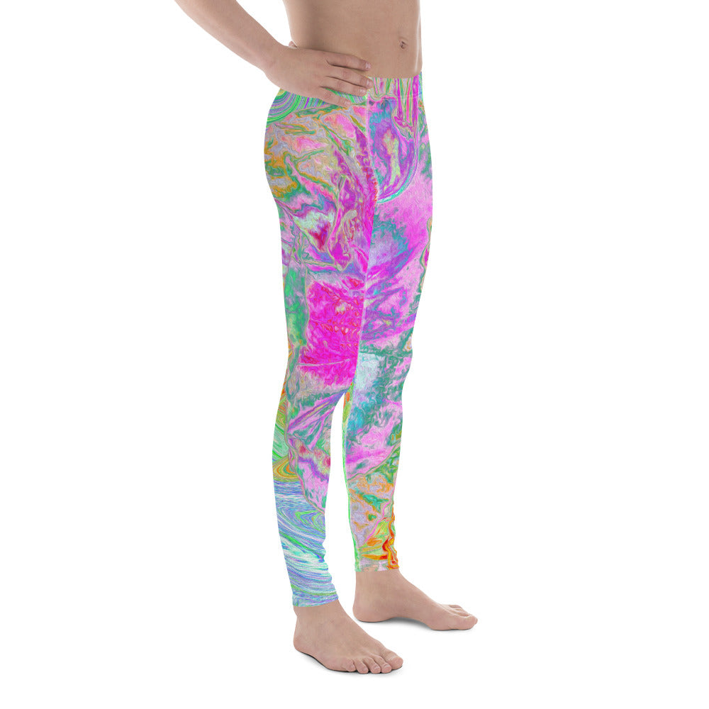 Men's Leggings, Psychedelic Hot Pink and Ultra-Violet Hibiscus