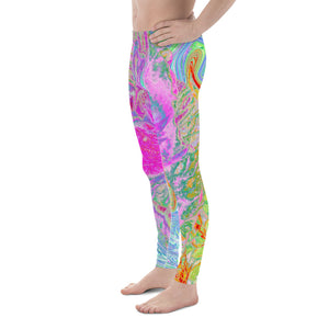 Men's Leggings, Psychedelic Hot Pink and Ultra-Violet Hibiscus