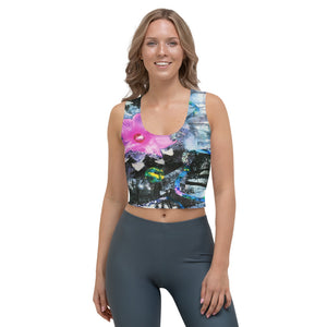 Cropped Tank Tops, Pink Hibiscus Black and White Landscape Collage