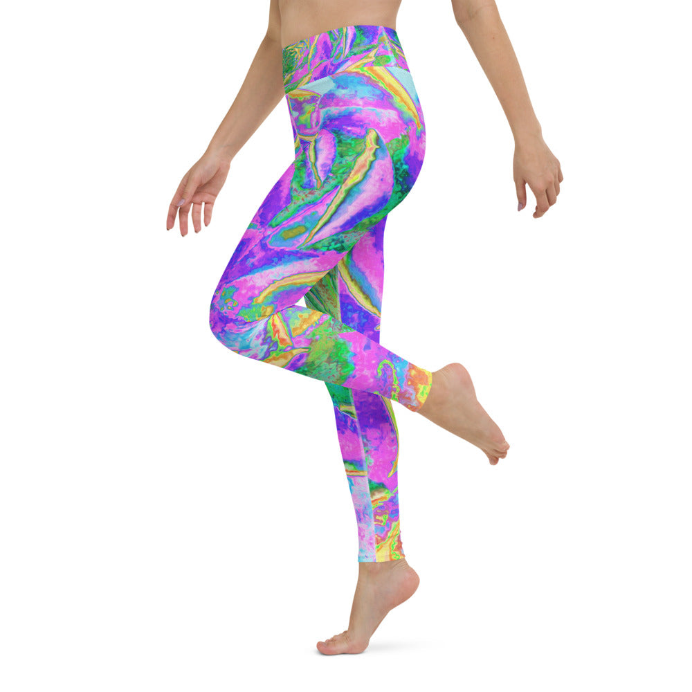 Yoga Leggings, Rainbow Colors Fiesta Succulent Sedum Rosette