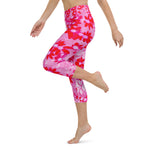 Capri Yoga Leggings for Women, Pretty Red Flowers