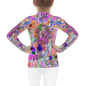 Rash Guard for Kids, Psychedelic Hot Pink and Lime Green Garden Flowers