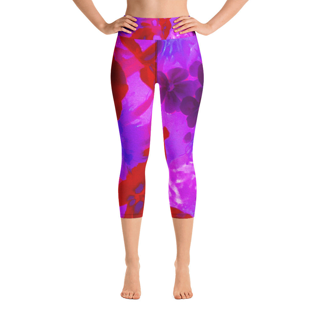 Capri Yoga Leggings, Pretty Purple and Red Garden Phlox Flowers