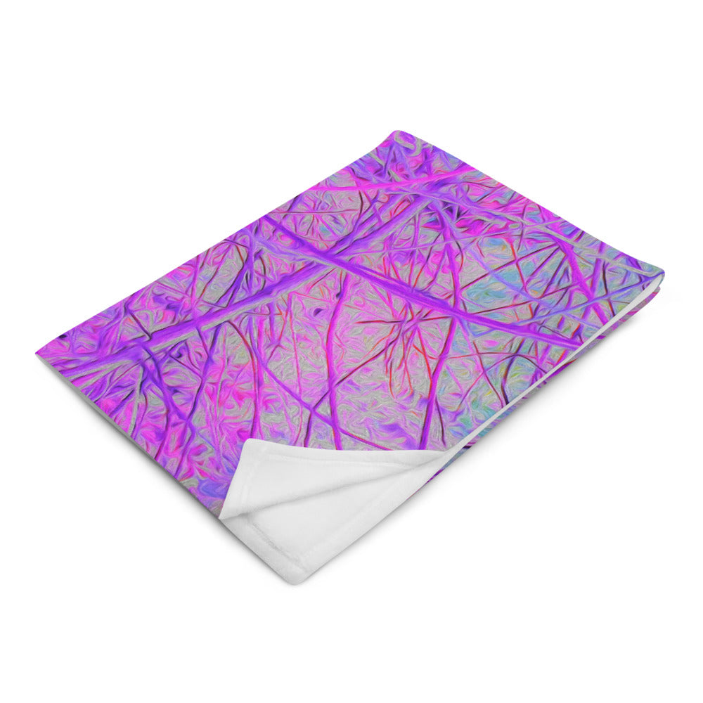 Throw Blankets, Hot Pink and Purple Abstract Branch Pattern