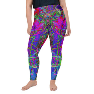 Plus Size Leggings, Psychedelic Abstract Rainbow Colors Lily Garden