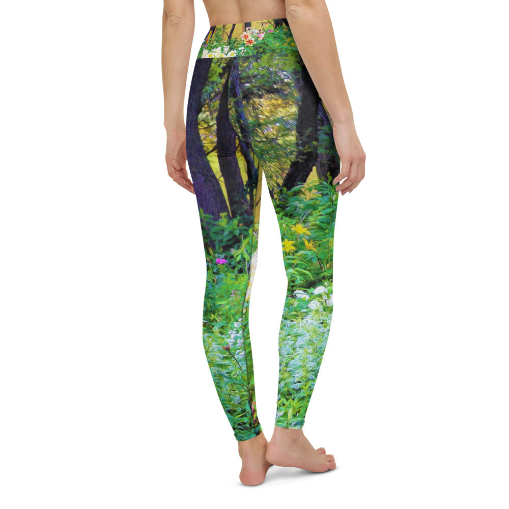 Yoga Leggings for Women, Bright Sunrise with Tree Lilies in My Rubio Garden