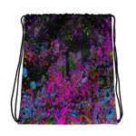 Fabric Drawstring Bags, Psychedelic Hot Pink and Black Garden Sunrise
