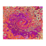 Throw Blankets, Retro Abstract Coral and Purple Marble Swirl