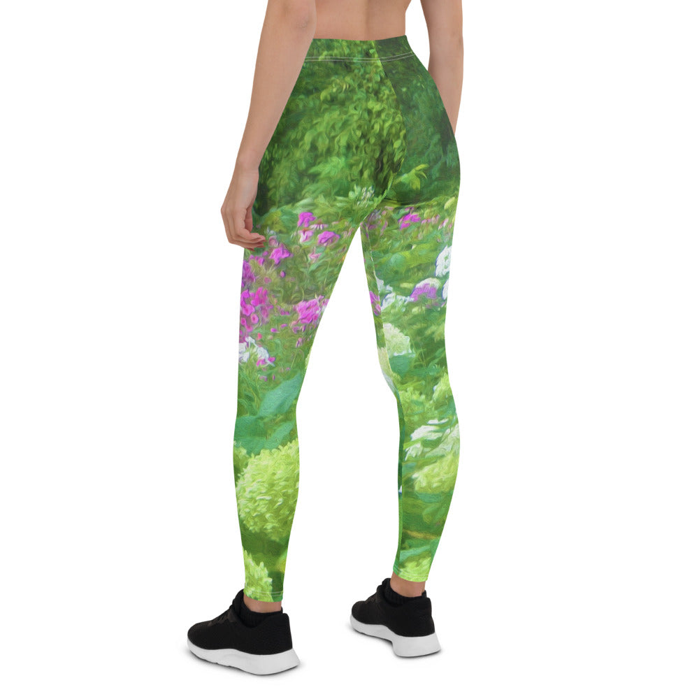 Leggings for Women, Annabella Hydrangeas and Purple Garden Landscape