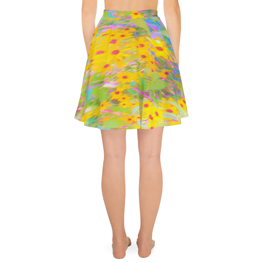 Skater Skirt, Pretty Yellow and Red Flowers with Turquoise