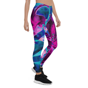 Leggings for Women, Purple and Hot Pink Abstract Oriental Lily Flowers