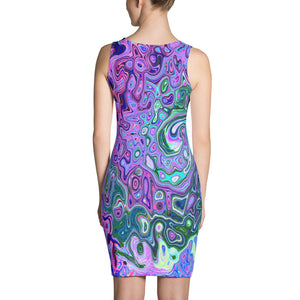 Bodycon Dress, Groovy Abstract Retro Green and Purple Swirl