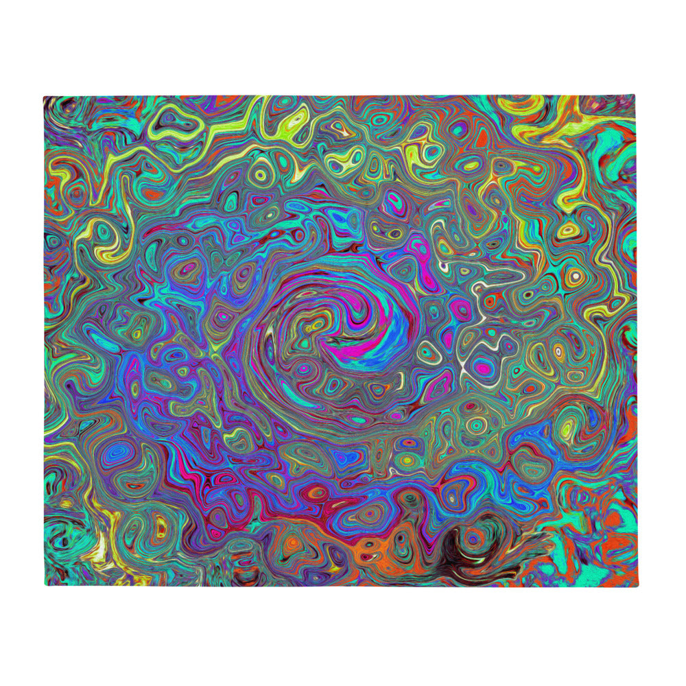 Throw Blankets, Trippy Magenta and Blue Abstract Retro Swirl