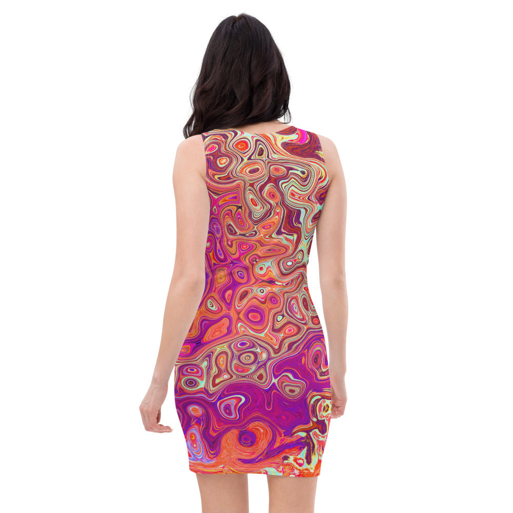 Bodycon Dresses for Women, Retro Abstract Coral and Purple Marble Swirl