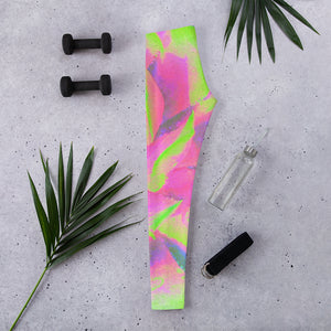 Leggings for Women, Lime Green and Pink Succulent Sedum Rosette