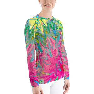 Women's Rash Guard, Colorful Flower Garden Abstract Collage