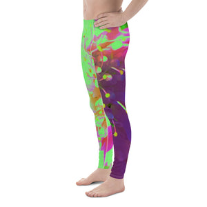 Men's Leggings, Abstract Flower in Lime Green and Purple