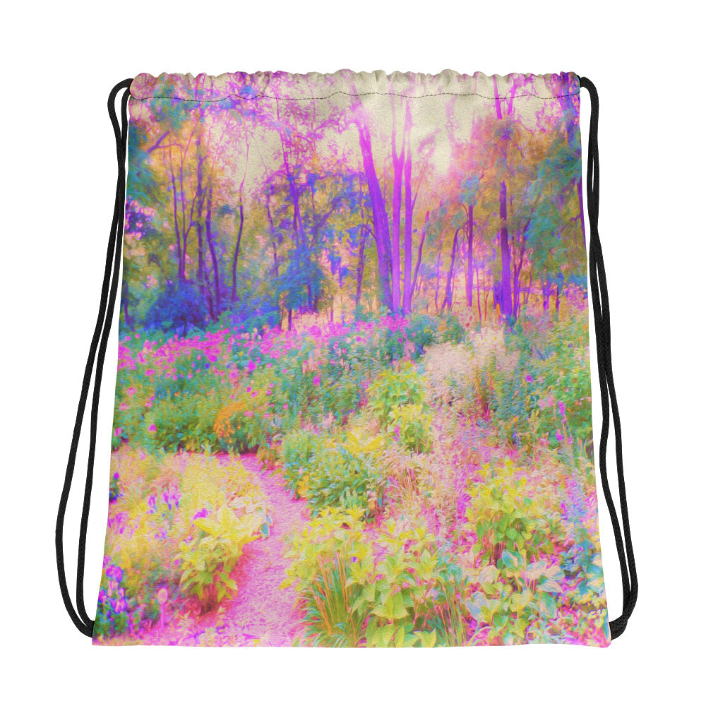 Drawstring bags, Illuminated Pink and Coral Impressionistic Landscape