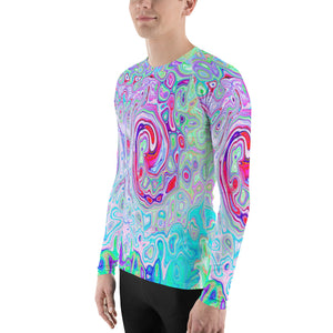 Men's Athletic Rash Guard, Groovy Abstract Retro Pink and Green Swirl