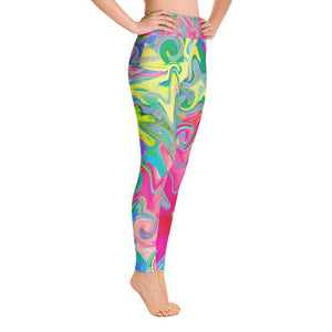 Yoga Leggings for Women, Colorful Flower Garden Abstract Collage