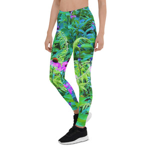 Leggings for Women, Purple Coneflower Garden with Chartreuse Foliage