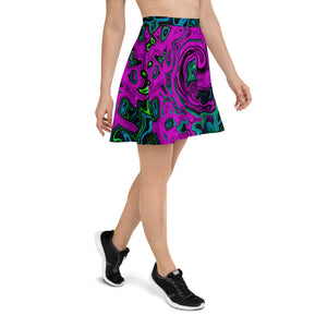 Skater Skirts, Bold Magenta Abstract Groovy Liquid Art Swirl