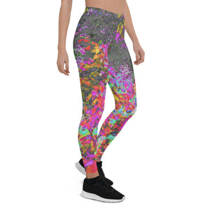 Leggings for Women, Psychedelic Tropical Festival Garden Sunrise