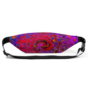 Fanny Packs, Trippy Red and Purple Abstract Retro Liquid Swirl