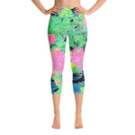 Yoga Capri Leggings, Pink Hydrangea Garden with Yellow Foliage